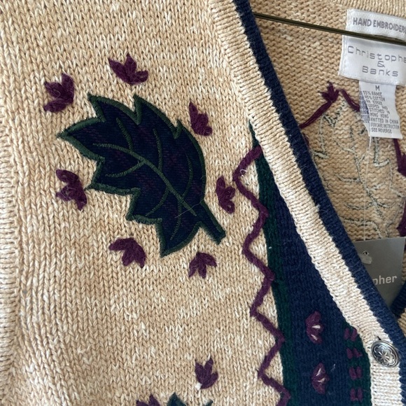 Hand Embroidered Fall Leaf Christopher & Banks Sweater Vest - Picture 11 of 15